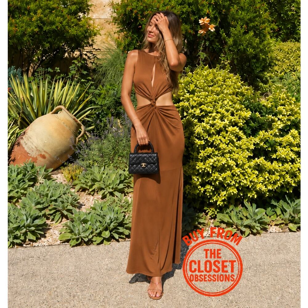 ZARA Brown Cut Out Maxi Dress Vacation Resort Dress NWT - Picture 9 of 16